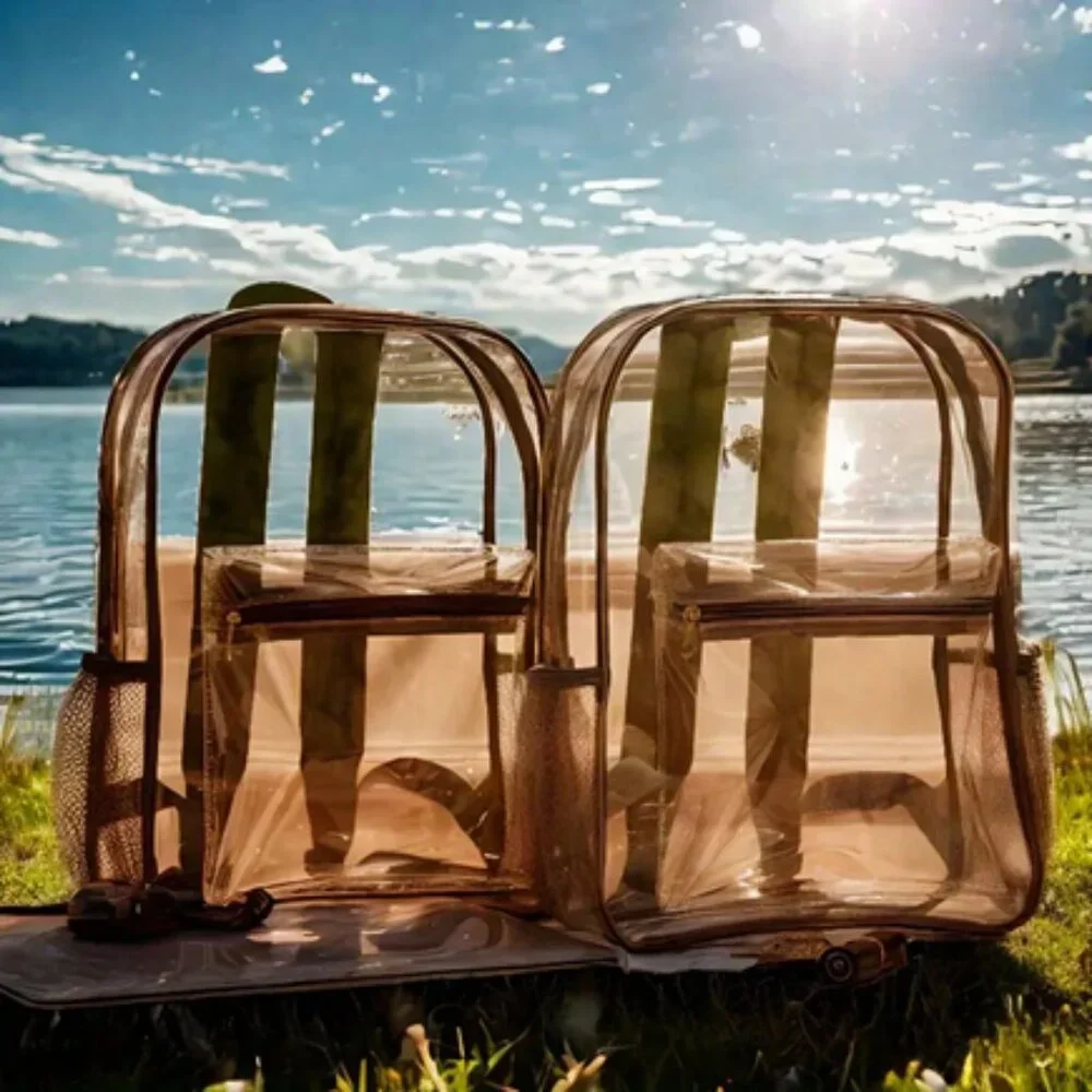Clear - Full Sized Transparent Backpack with Gray Straps - Event Approved - NWT
